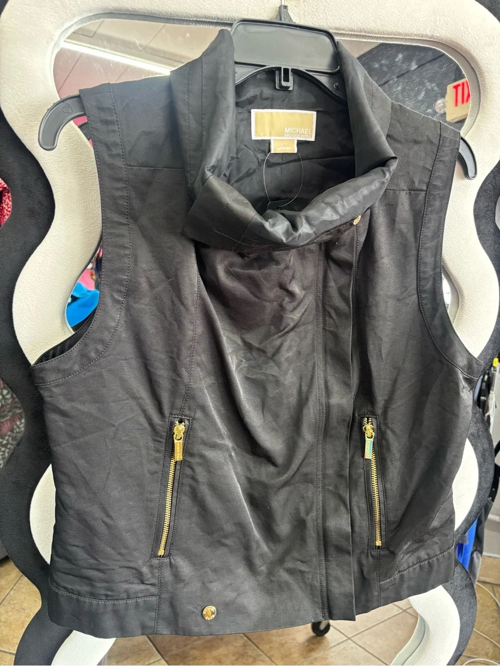 Michael Kors Black Sleeveless Zip Vest with Gold Hardware